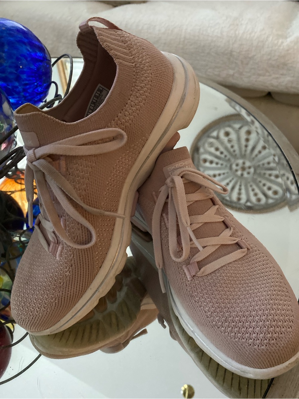 Skechers Women's Slip-On Knit Sneaker in Blush. 6
